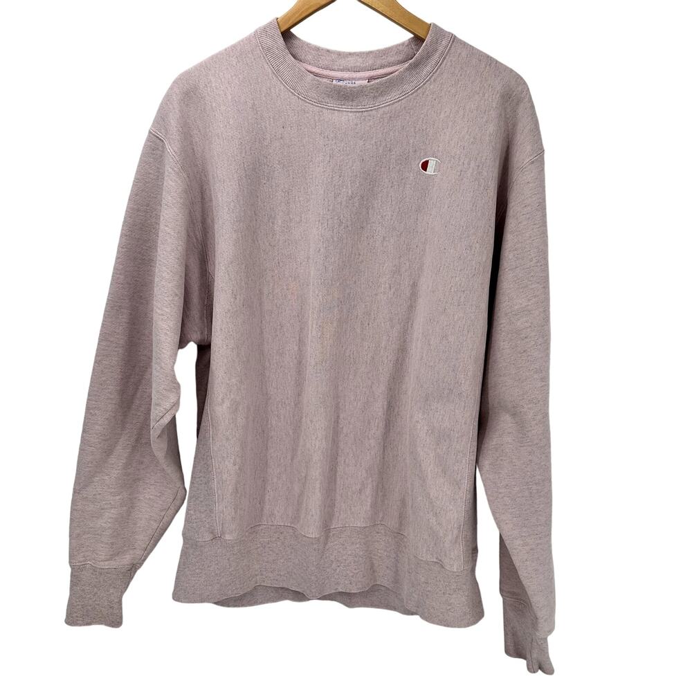 Champion Sweatshirt Mens Large Pink Heather Pullover Long Sleeve Reverse Weave